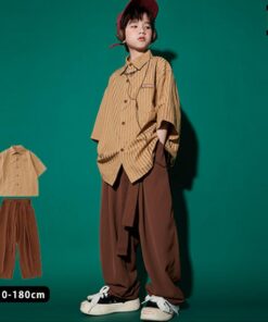 4月25日 20:00开始★20%OFF优惠券！儿童舞蹈服装套装 长袖上衣 长裤 大地色系 棕色 嘻哈 hiphop kpop 韩国 儿童 舞蹈服装 女童 男童
