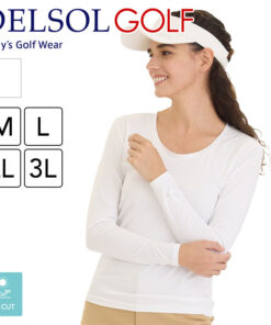 7906 袖印花 U领 弹力 防紫外线 长袖内搭 高尔夫服装 女款 春秋款 防紫外线 防晒 内搭 弹性 弹力 德尔索尔 高尔夫 M L LL 3L 大码 秋季上衣 女款 白色 长袖 U领 柔软