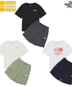 The North Face 套装 K'S CAMPGROUND EX CREW SET ☆ T恤 长裤 套装 上下装 儿童 青少年 男童 女童 短袖 七分裤 短裤 品牌标识 THE NORTH FACE