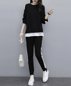 Alternative view of 卫衣套装 运动衫 长袖 女款 家居服 上下套装 大码 卫裤 家居服 宽松款 薄款 黑色 上衣 毕业旅行 住院 产后 旅行 运动服 裤子 春 秋 冬 秋冬 夏