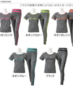 Alternative view of 极致美感剪裁！高弹力健身印花短袖T恤×紧身裤套装 女装 运动服 套装 上衣 裤子 下装 运动 健身 训练 健身房 跑步