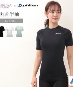SUBROSA × phiten 女款 圆领 短袖 衬衫 运动 运动服 Phiten 上衣 支撑 吸湿速干 排汗 清凉 瑜伽 健身房 品牌标识 高尔夫 SPORTS Aqua Titanium 内衣 贴身衫 运动装 时尚 黑色 白色 春夏秋冬