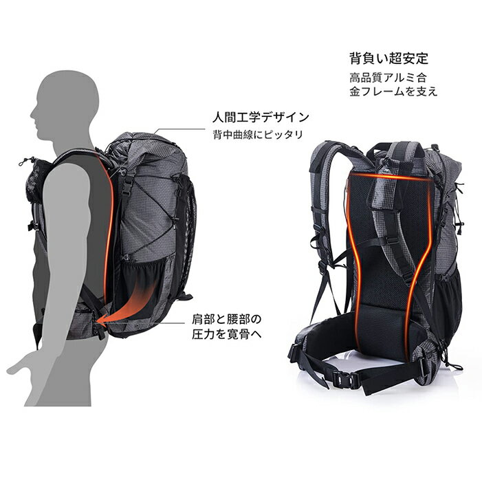 Naturehike 背包 40L+5L/60L+5L 登山背包 徒步背包 户外背包 大容量 收纳性强 防水 应急 轻便 高透气性 多功能 男女通用 旅行用 运动 露营 附带防雨罩 - 图片 2