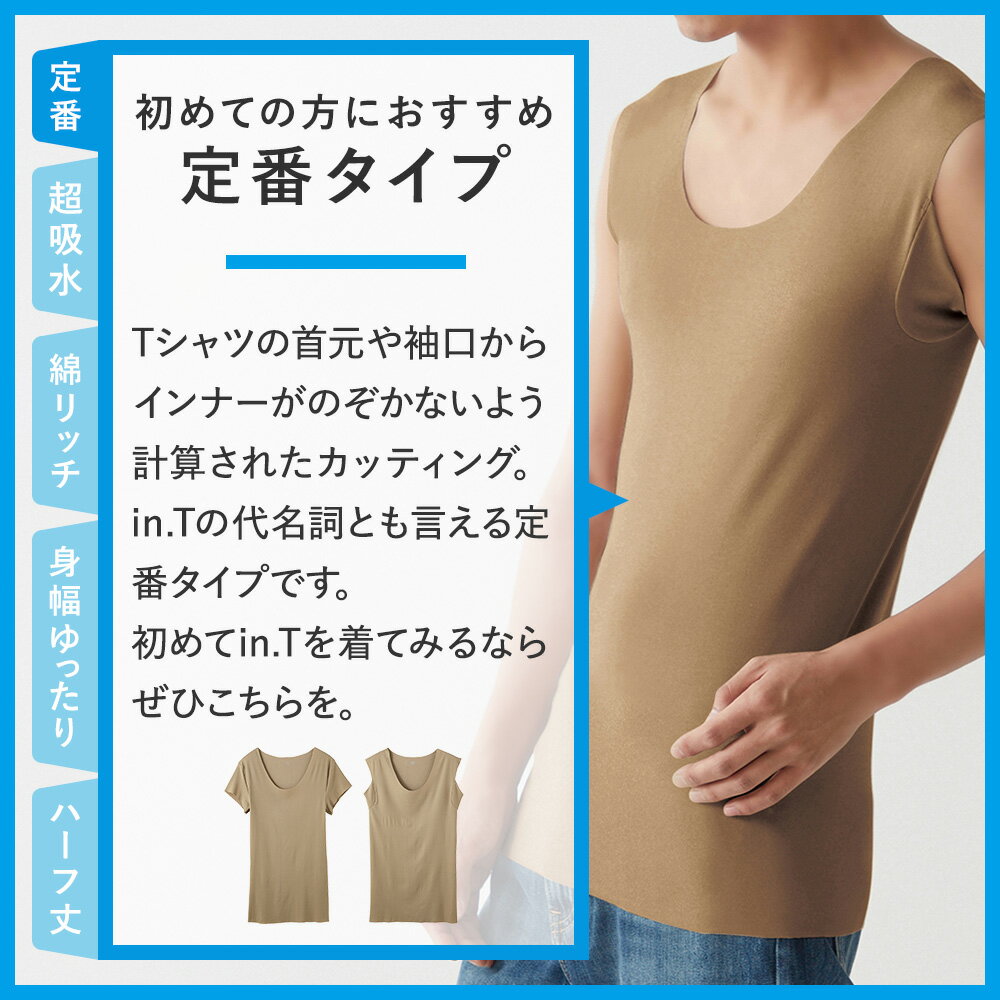 Gunze Int 短袖吸汗内衣 男士内衣 不透光 圆领 米色 黑色 袖长较短 防乳头透出 防腋下出汗 附腋下垫 棉混纺 内衣 贴身衣 YV2613P S M L LL - 图片 3