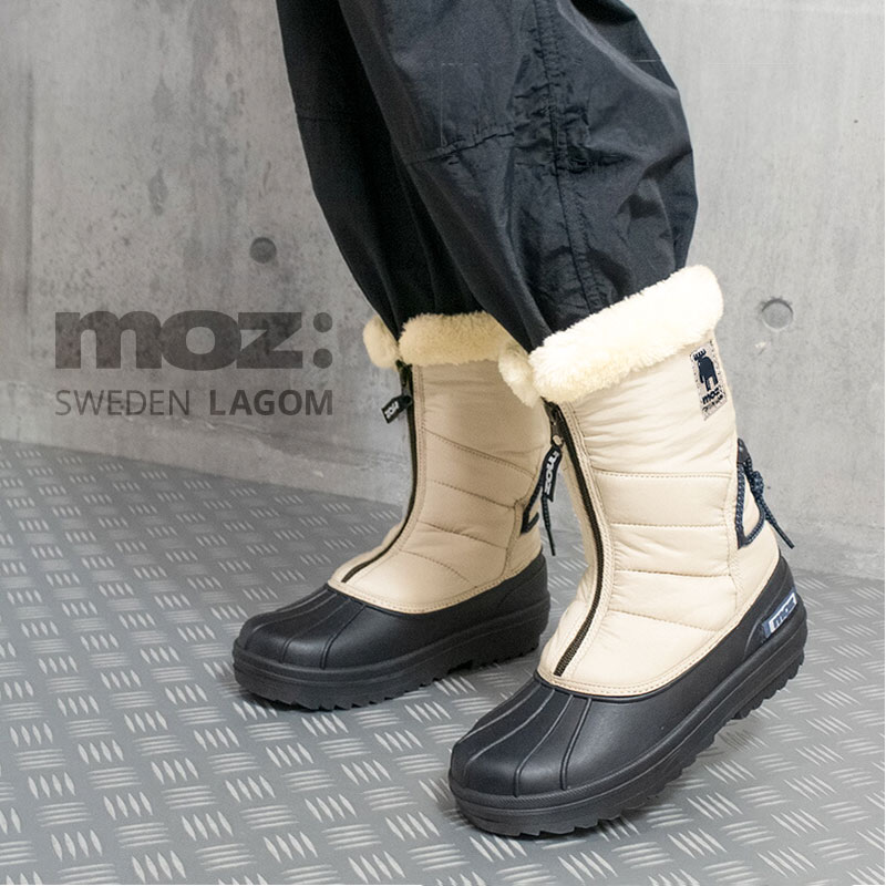MOZ 女士雪地靴 防泼水 防滑 防水 保暖 雪地 结冰 防滑 易行走 防水 防滑钉 绗缝 毛绒 保暖 拉链 鞋 瑞典风 休闲 平底 黑色 米色 灰米色 - 图片 3
