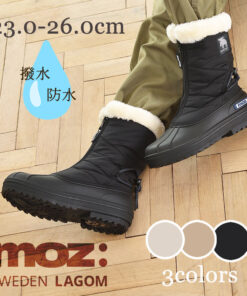 MOZ 女士雪地靴 防泼水 防滑 防水 保暖 雪地 结冰 防滑 易行走 防水 防滑钉 绗缝 毛绒 保暖 拉链 鞋 瑞典风 休闲 平底 黑色 米色 灰米色