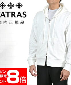 TATRAS 男士拉链连帽衫 提花连帽衫 DOVINO 毛圈布 米白色 单色印花 棉涤混纺 左袖品牌标识 日本国内正品 DeraDera官方品牌