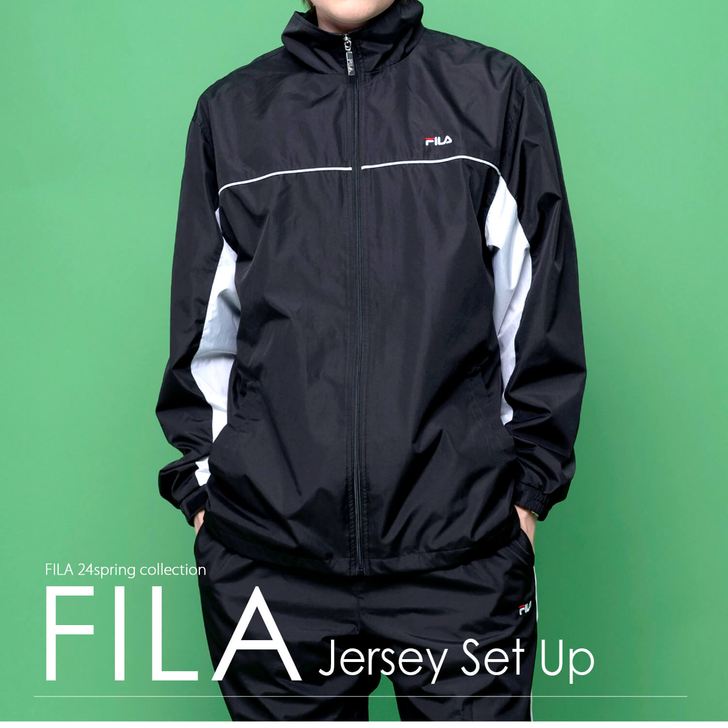 FILA 菲拉 男士运动套装 上下装 内衬网眼 轻便 速干 品牌 单色 条纹 防风外套 运动裤 运动服 训练 社团活动 初中生 高中生 黑色 藏青色 灰色 春秋季 karlas - 图片 2