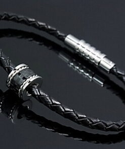 HEART/不锈钢男士配饰 皮革手链 黑色 04B121SM（日本国内正品）