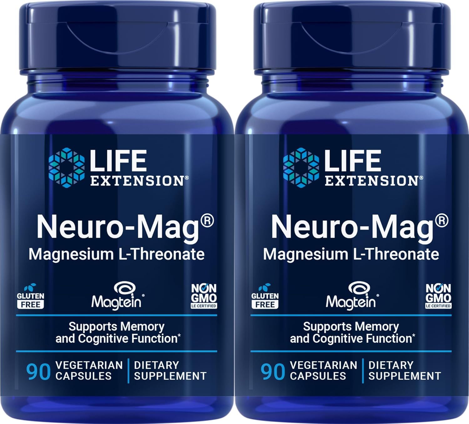 2瓶装 生命延长 Neuro-Mag L-苏氨酸镁 90粒胶囊