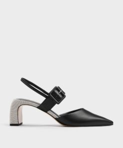 CHARLES & KEITH 双色搭扣尖头后跟露趾高跟鞋 查尔斯与凯斯 福袋・礼品・其他 其他 黑色
