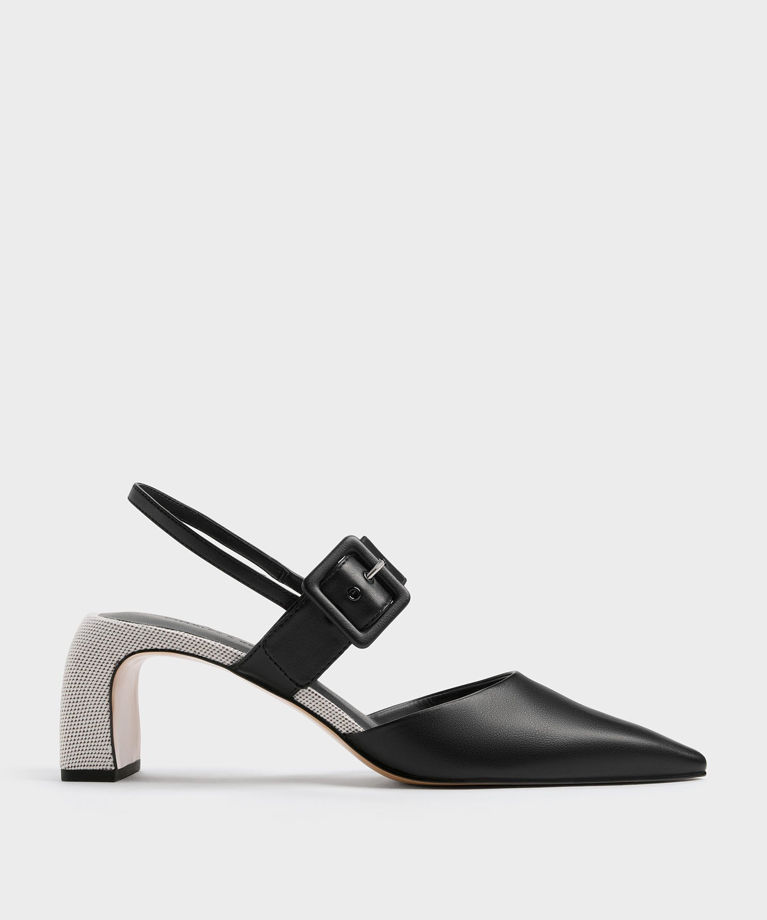 CHARLES & KEITH 双色搭扣尖头后跟露趾高跟鞋 查尔斯与凯斯 福袋・礼品・其他 其他 黑色