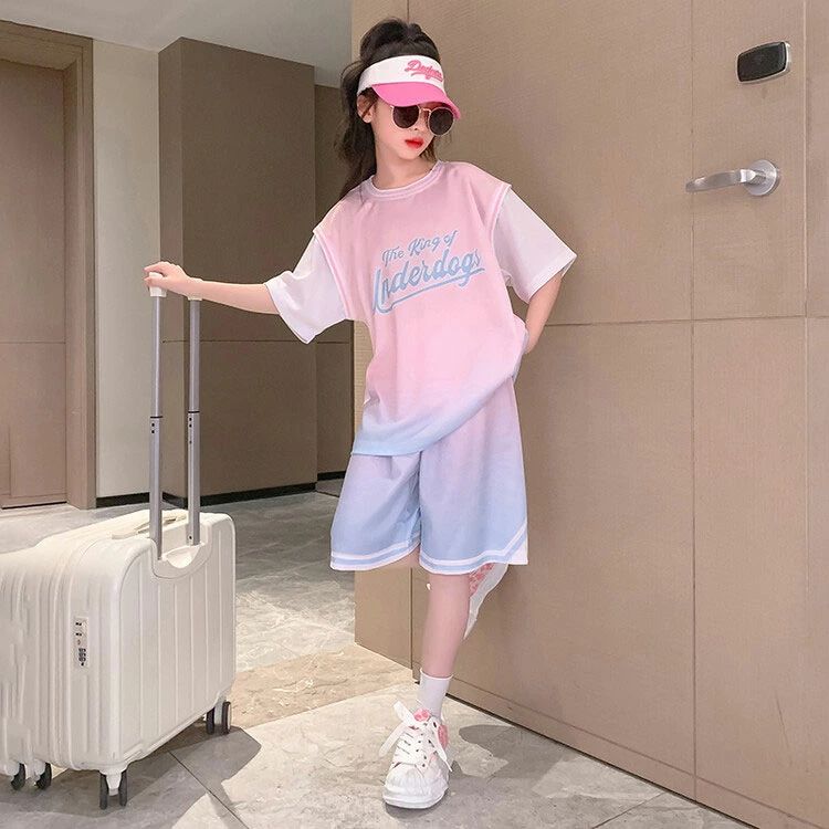 童装 团体服装 篮球服 队服 上下两件套 女童套装 短袖 青少年T恤 短裤 吸汗速干 - 图片 2
