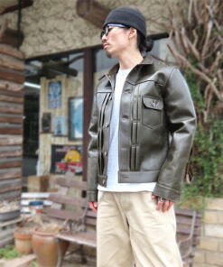 Alternative view of Y'2 LEATHER 皮夹克 EB-140 ECO HORSE 1st Type JACKET 环保马皮 马皮 皮夹克 马革 真皮 外套 美式休闲 机车风 男士 BLACK OLIVE 黑色 橄榄绿 经典款 日本制造 2025awyo